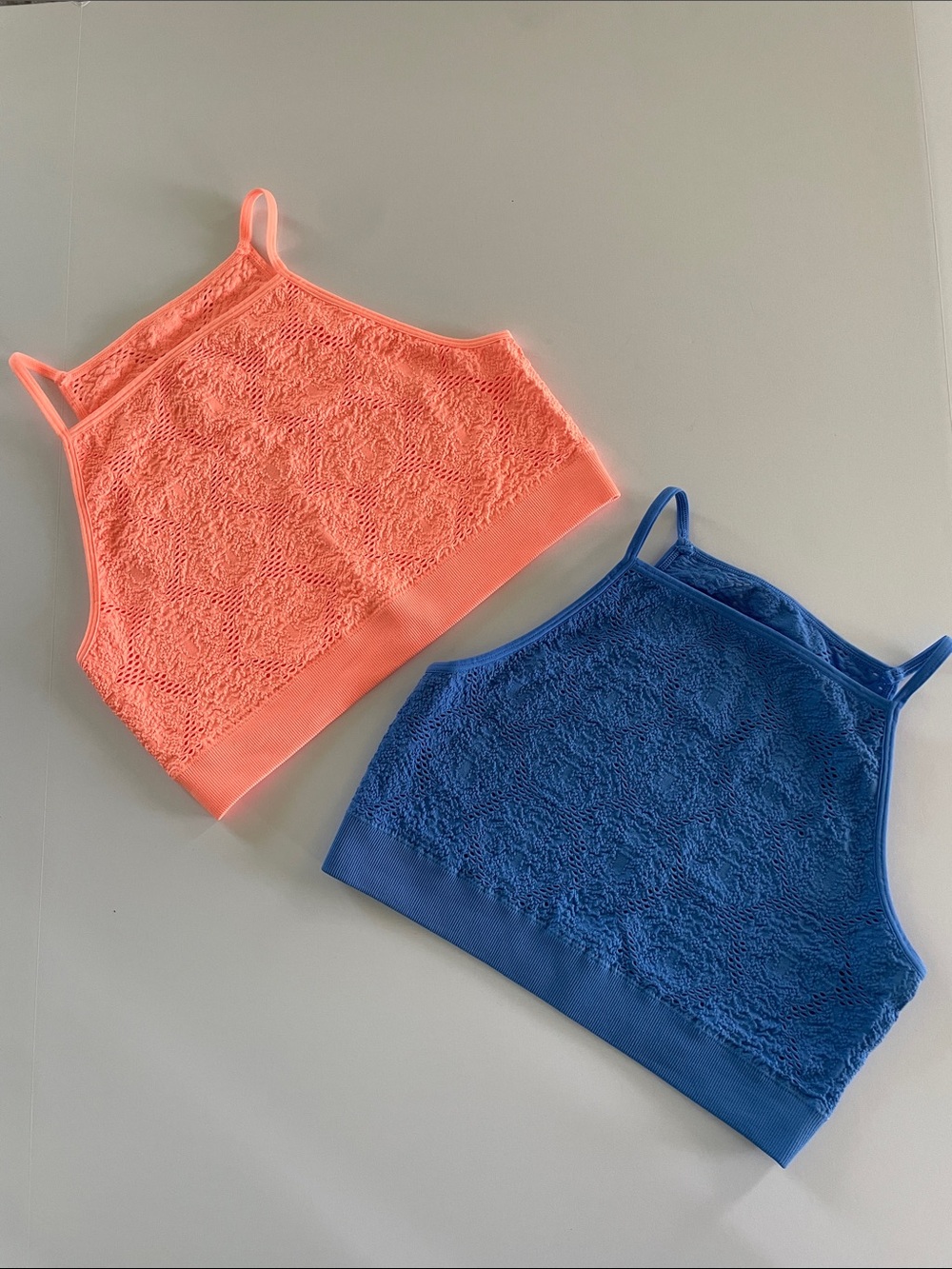 Like new aerie Lace High-Neck Crop Tank Set - Coral & Royal Blue Size L